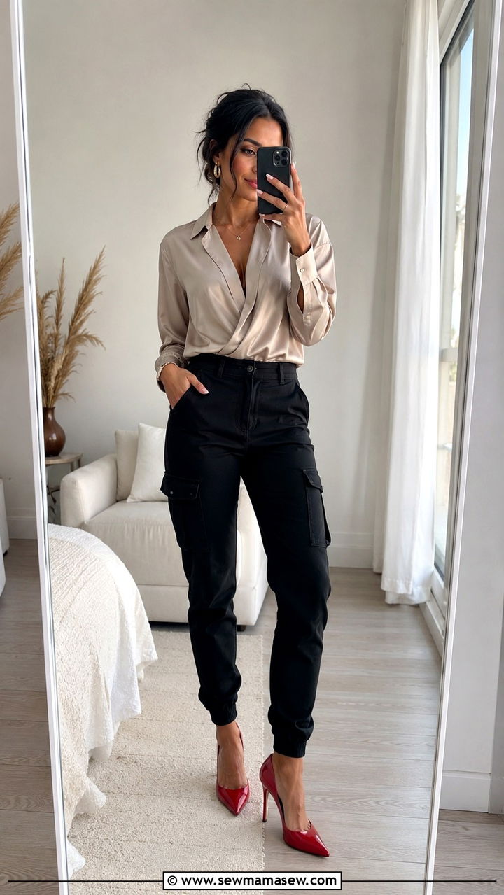 Slim Fit Cargo Pants With Stiletto Heels - 30 Cargo pants outfit ideas with heels