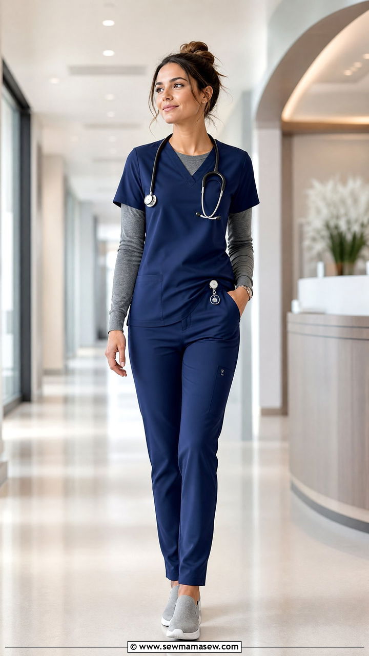 Slim Fit Scrub Set With Moisture Wicking Undershirt - 30 ER nurse outfit ideas