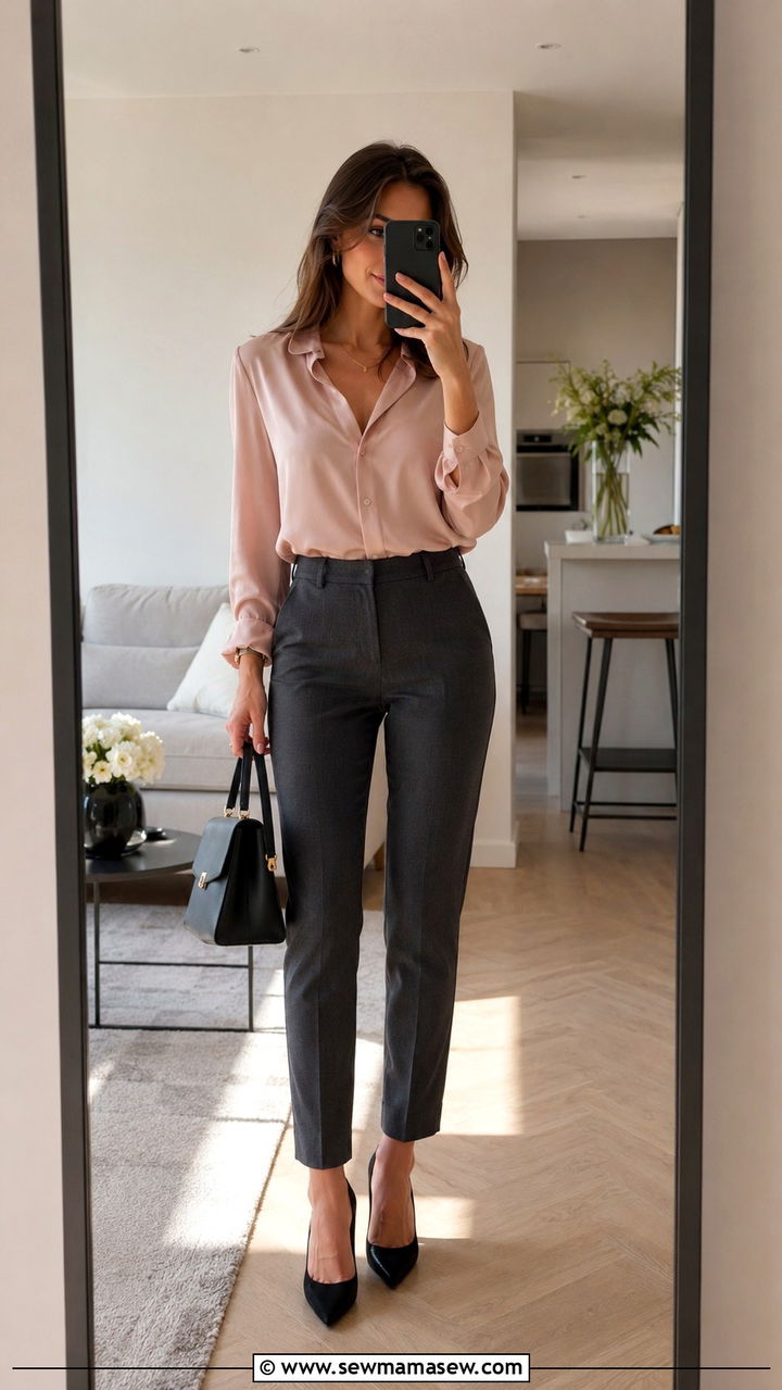 Slim Fit Trousers with Silk Blouse - 30 interview outfit ideas for women