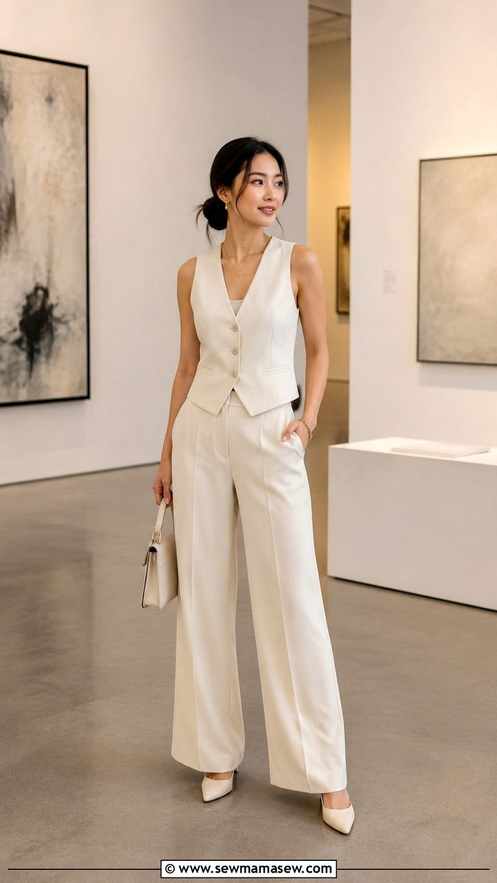 Slim Fit Vest and Coordinating Wide Leg Trousers - 30 Petite outfit ideas to create a longer silhouette