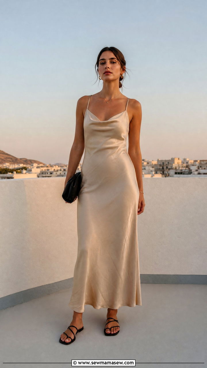 Slip Dress And Flat Sandals - 35 Minimalist summer capsule wardrobe