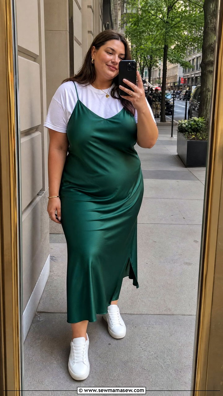 Slip Dress Layered Over A White Tee - 30 Plus size outfit ideas 2026