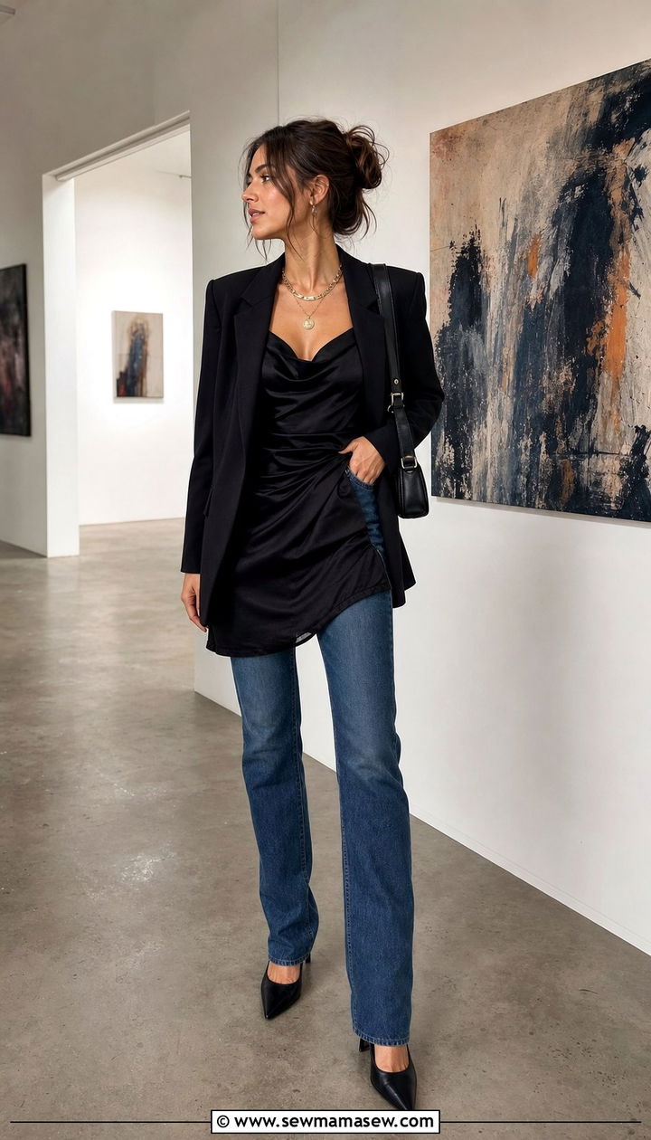 Slip Dress Layered Over Jeans - 25 slip dress outfits aesthetic