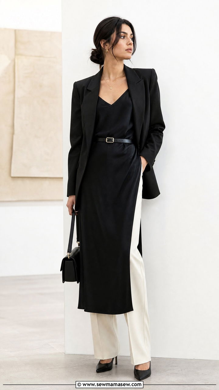 Slip Dress Layered Over Trousers For Work - 25 How to style a slip dress for work