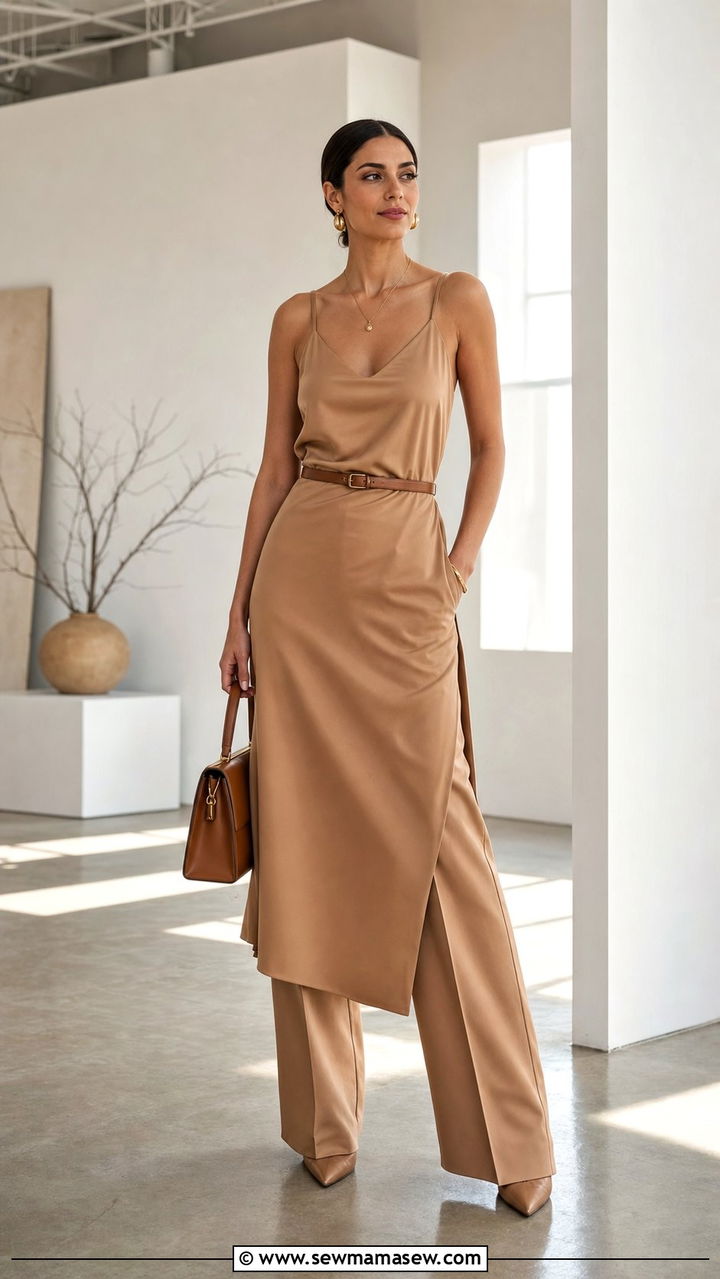 Slip Dress Layered Over Trousers - 25 slip dress outfits aesthetic