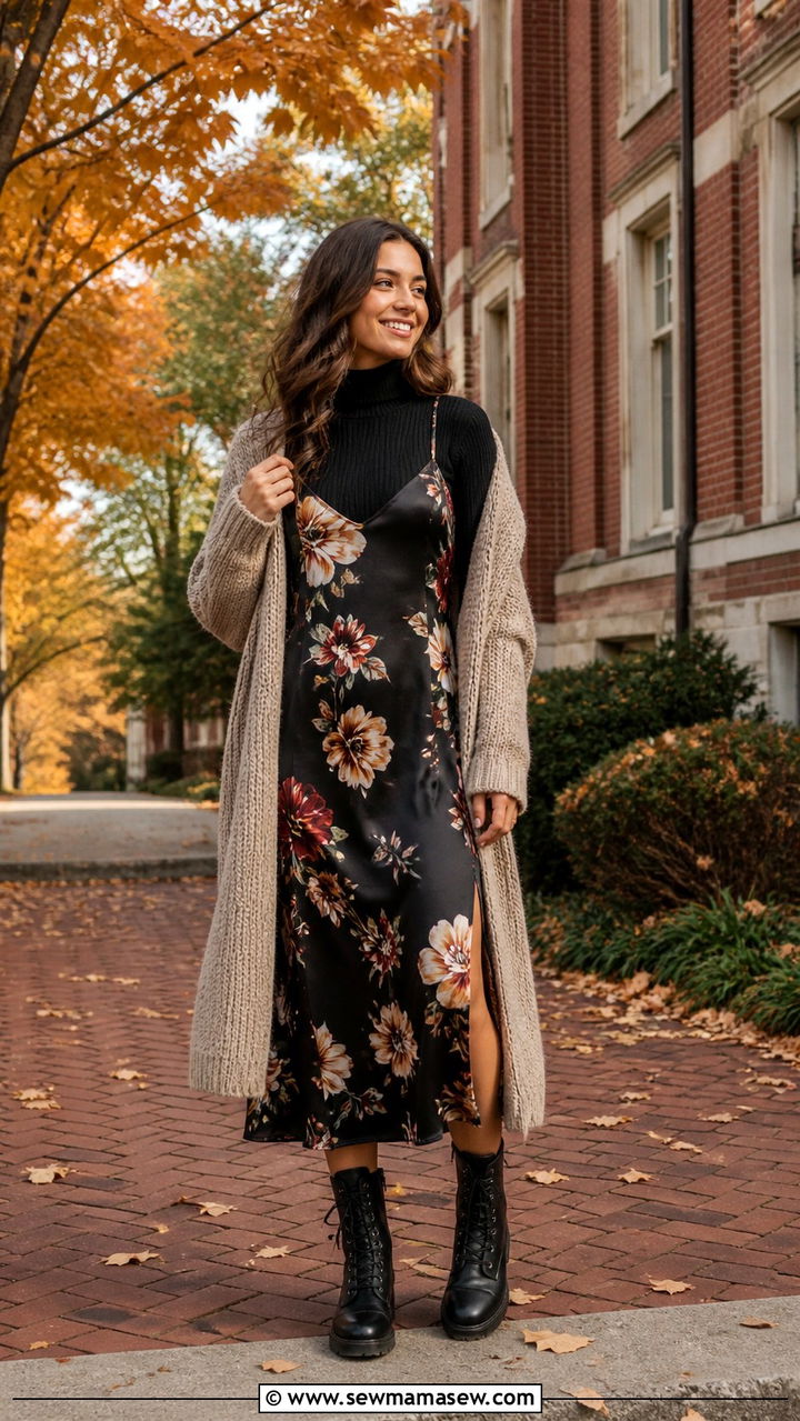 Slip Dress Layered Over a Fitted Turtleneck - 40 back to school outfits ideas