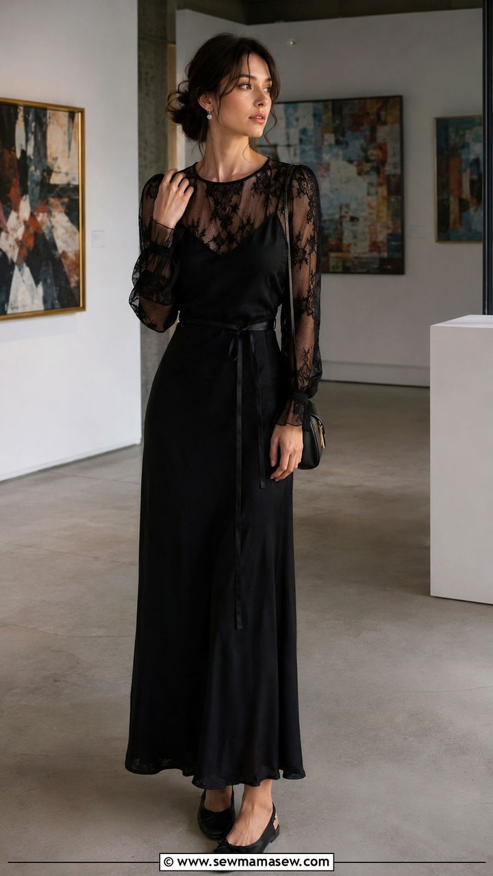 Slip Dress Layered With Sheer Blouse And Ballet Flats - 25 poetcore outfits ideas
