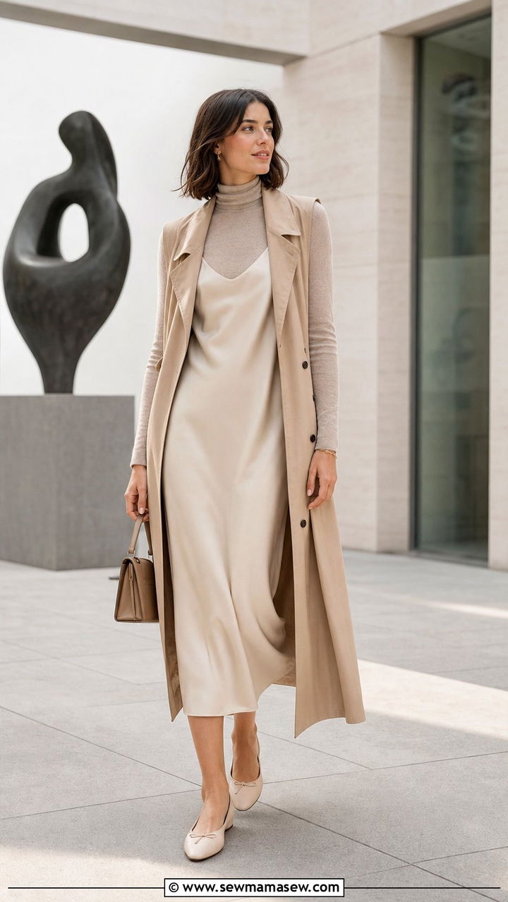 Slip Dress Layered with Turtleneck and Ballet Flats - 25 Spring outfits with ballet flats