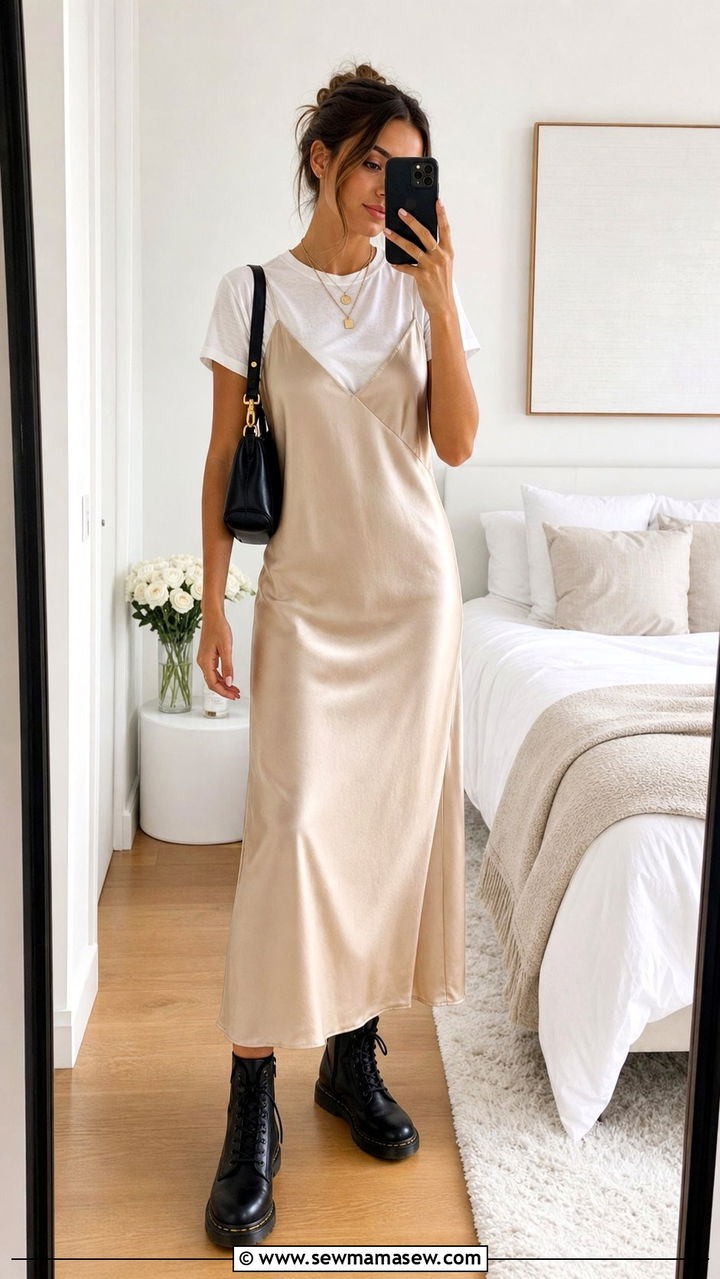 Slip Dress Over A Tee With Combat Boots - 25 Spring outfits with combat boots