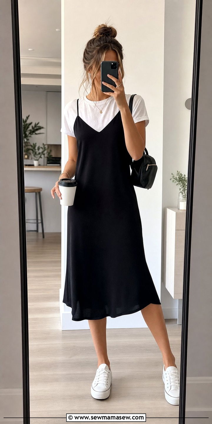 Slip Dress Over A White T Shirt With Sneakers - 25 Slip dress outfit ideas with sneakers