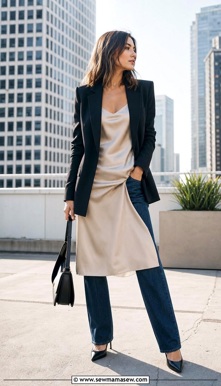 Slip Dress Over Jeans - 25 classy slip dress outfits