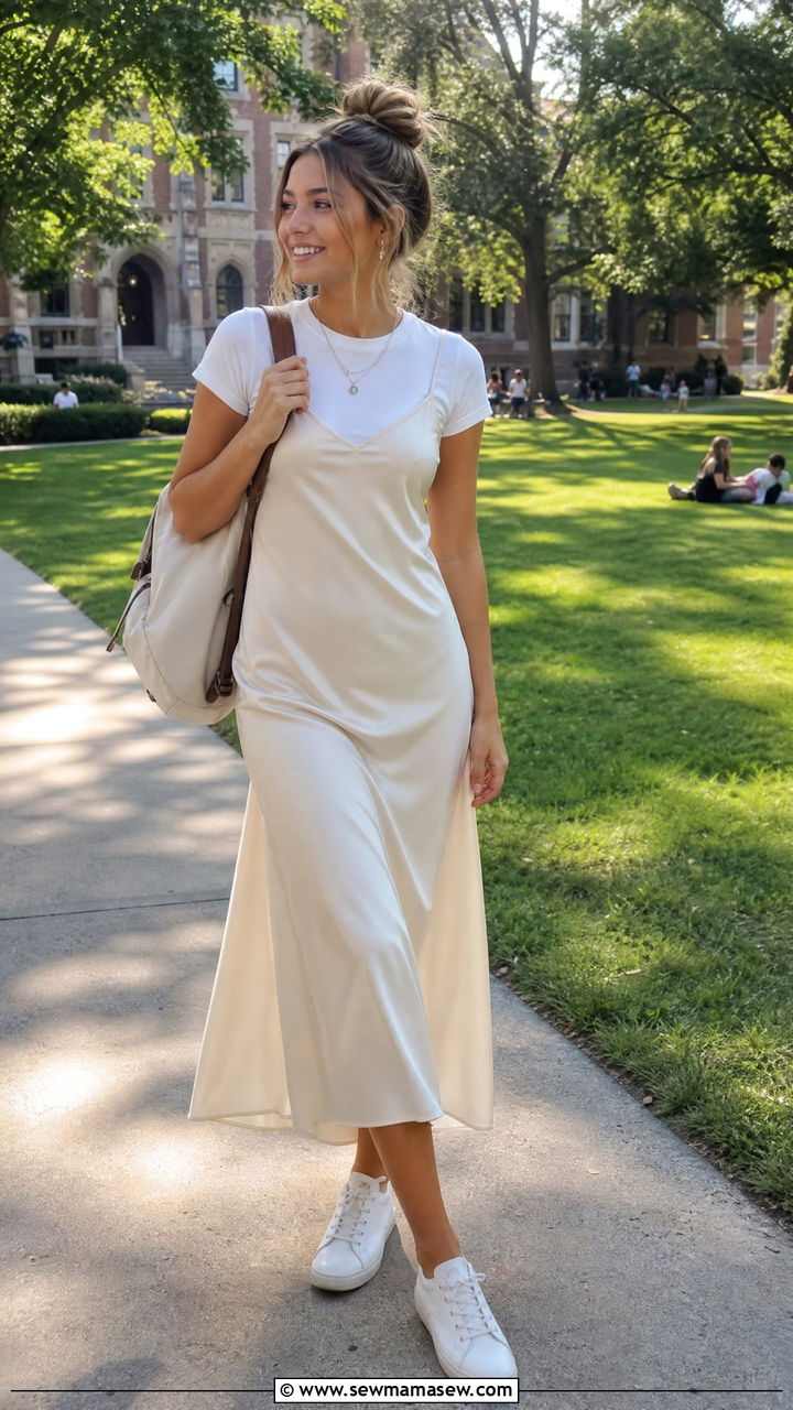 Slip Dress Over Tee College Outfit - 30 College outfit ideas casual 2026