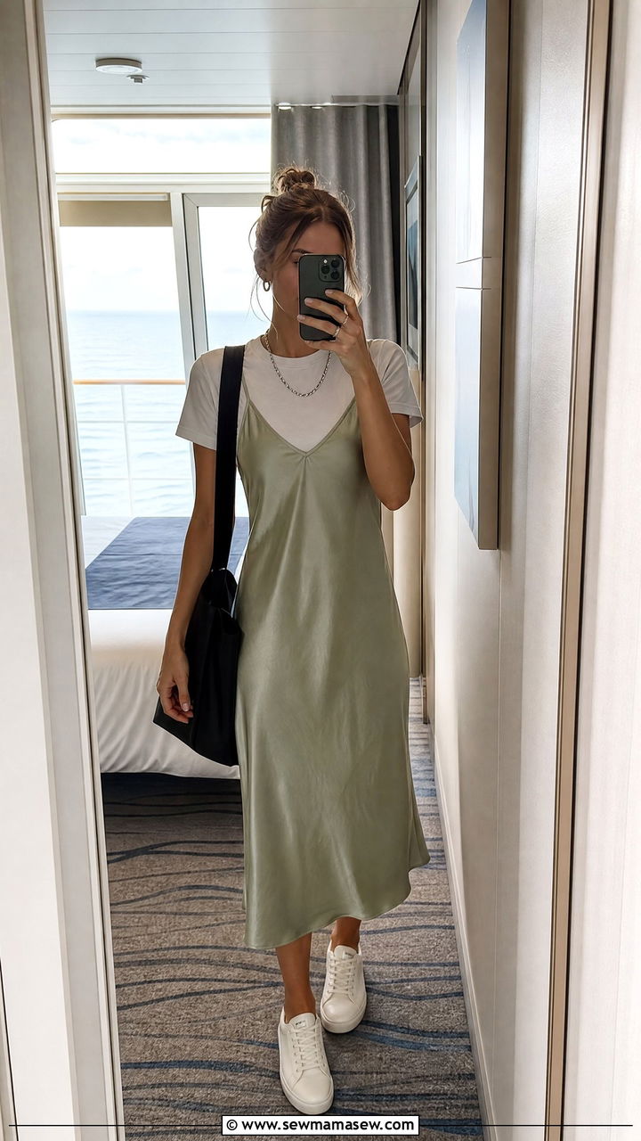 Slip Dress Over White Tee Cruise Casual Outfit - 35 Mediterranean cruise outfit ideas