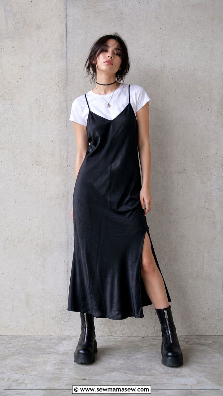 Slip Dress Over White Tee With Chunky Platform Boots - 40 grunge outfits