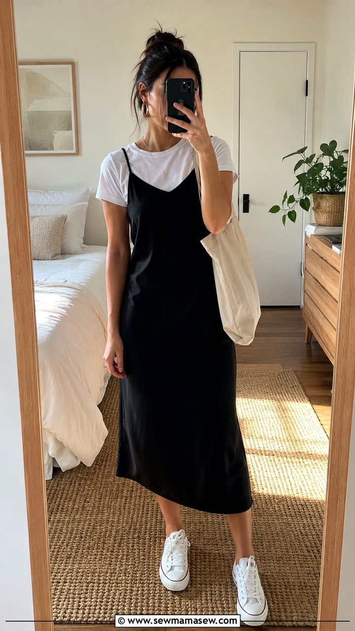 Slip Dress Over a White T Shirt - 30 How to style a slip dress in summer