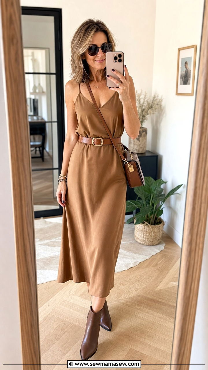 Slip Dress With Belting And Waist Definition Outfit Over 40 - 25 slip dress outfits for women over 40