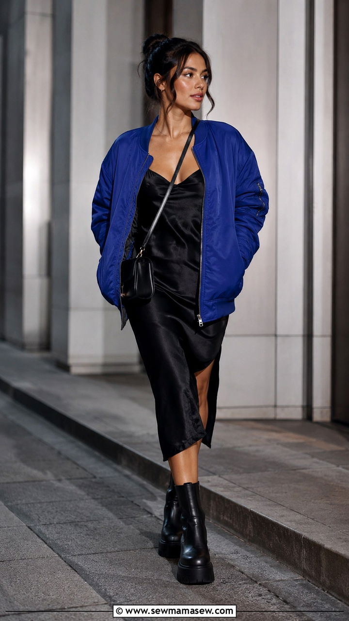 Slip Dress With Bomber Jacket And Chunky Boots - 20 slip dress outfits 2026