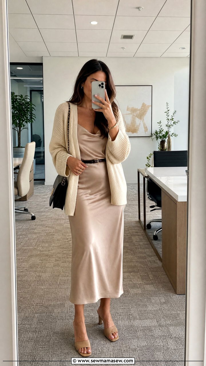 Slip Dress With Cardigan - 25 Business casual outfits with dress