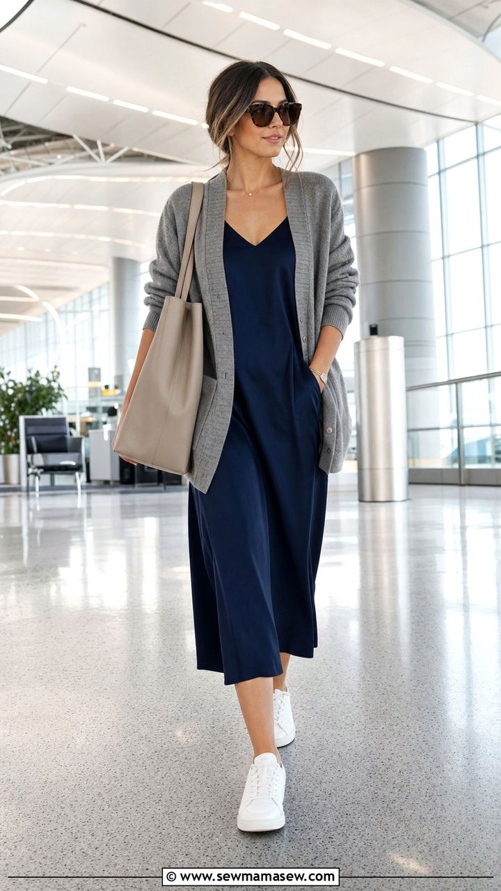 Slip Dress With Cardigan And Sneakers For Travel - 25 Slip dress outfit ideas with a cardigan
