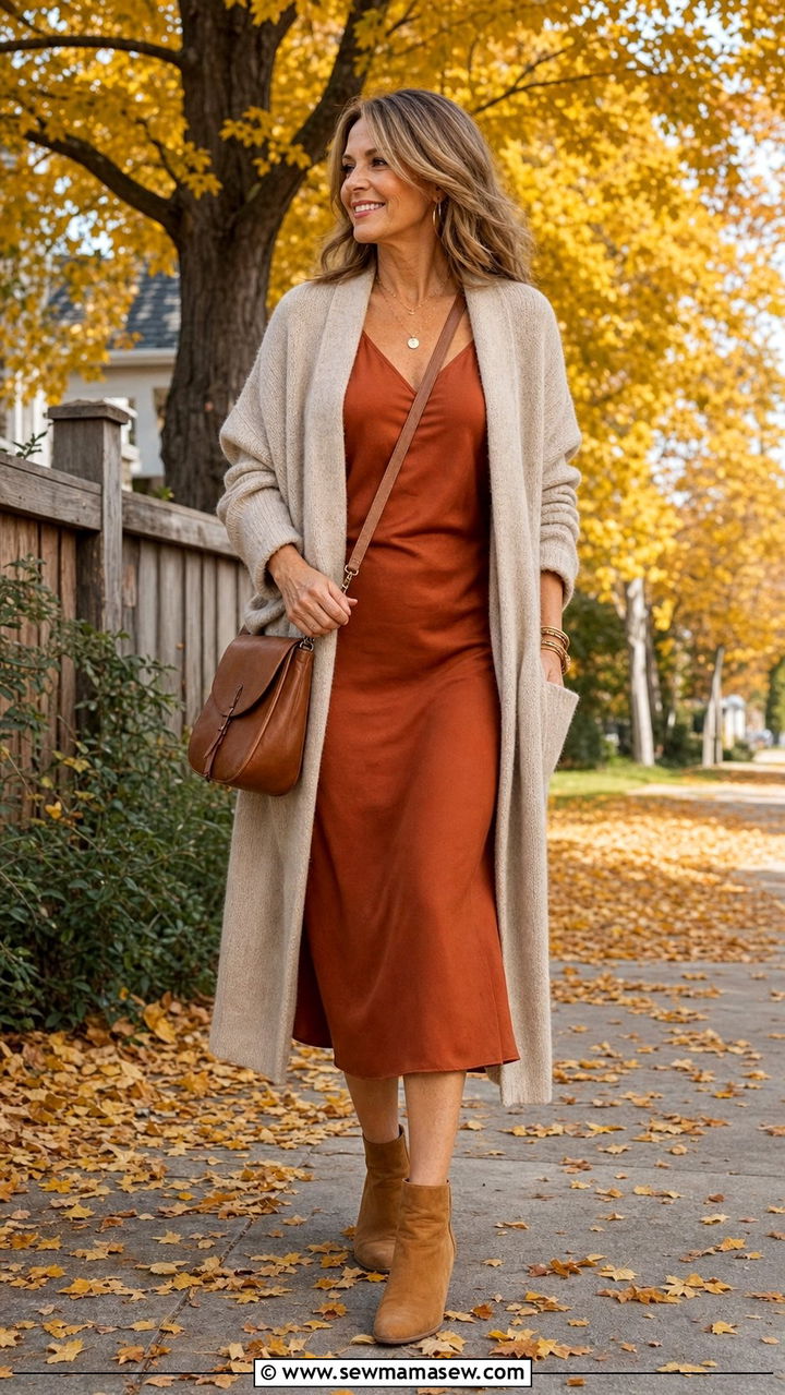 Slip Dress With Cardigan For Fall Outfit Over 40 - 25 slip dress outfits for women over 40