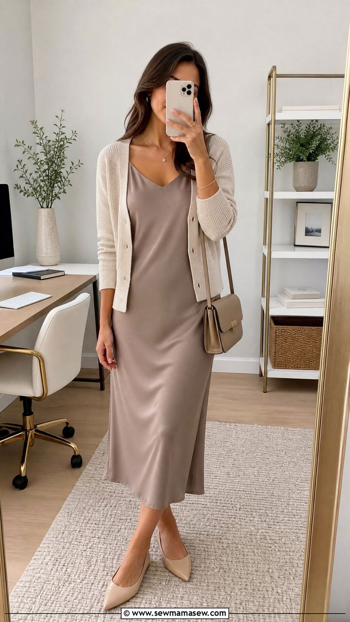 Slip Dress With Cardigan For Office - 25 How to style a slip dress for work