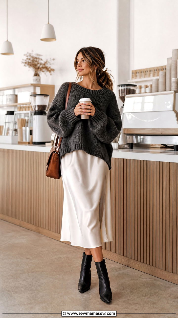 Slip Dress With Chunky Knit Sweater - 25 chic slip dress outfit ideas