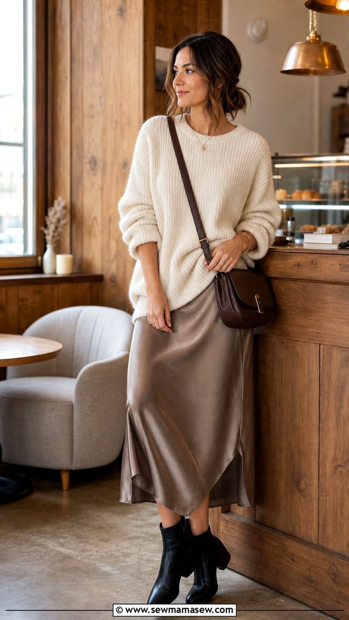Slip Dress With Chunky Knit Sweater - 25 classy slip dress outfits