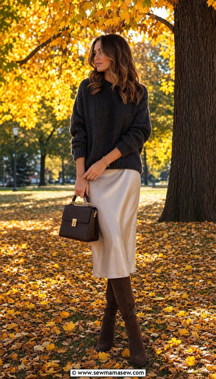 Slip Dress With Chunky Knit Sweater - 25 slip dress outfits aesthetic