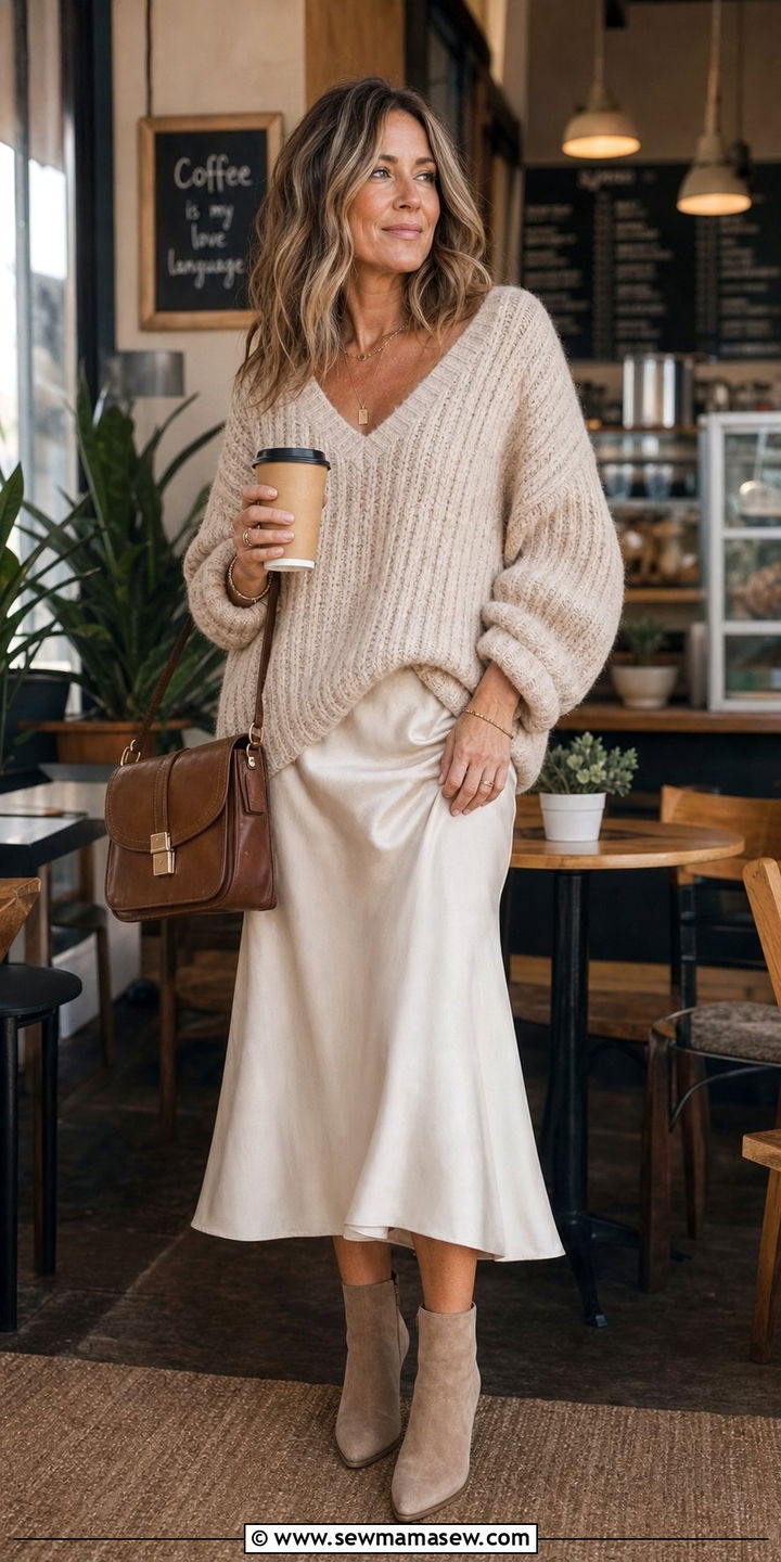 Slip Dress With Chunky Oversized Sweater Outfit Over 40 - 25 slip dress outfits for women over 40