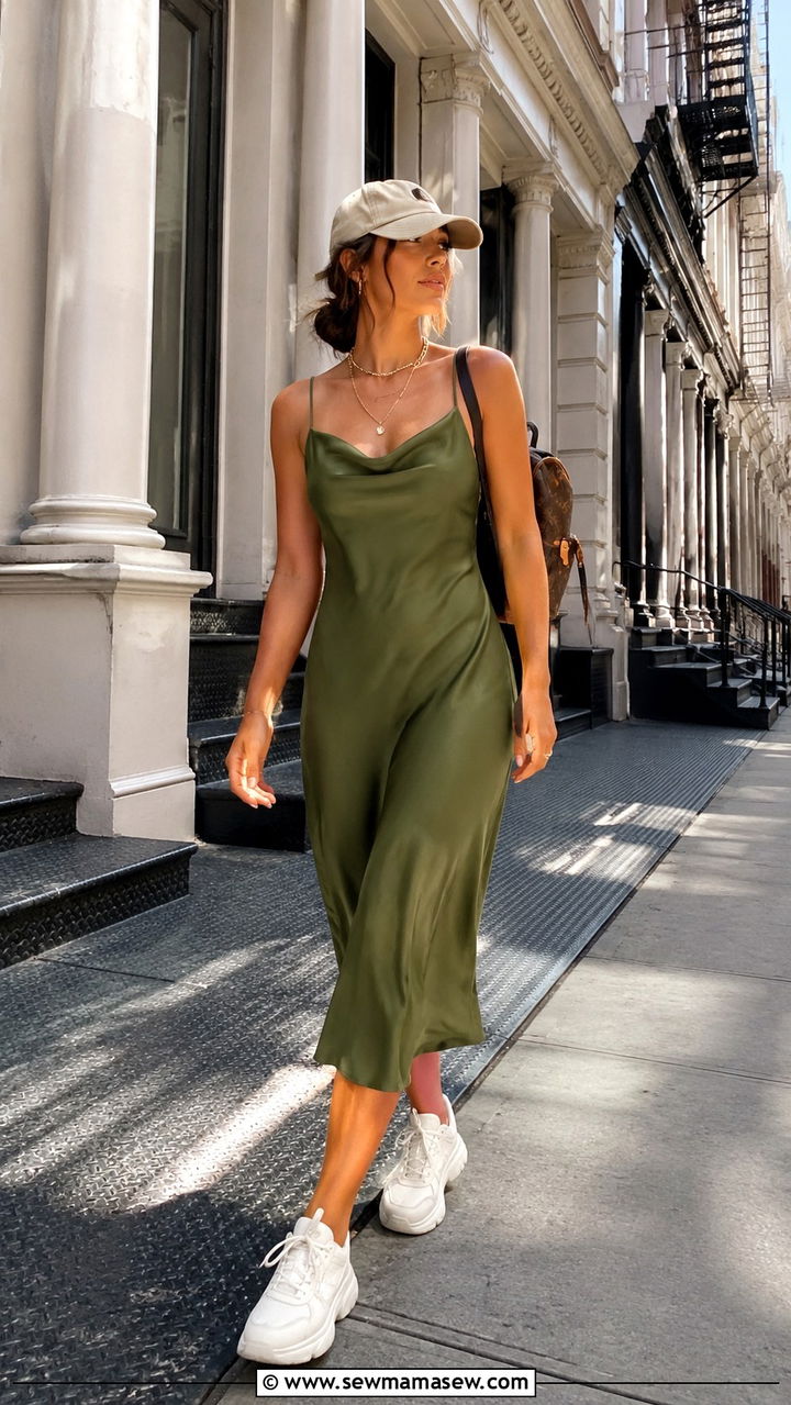 Slip Dress With Chunky Sneakers - 20 slip dress outfits inspo