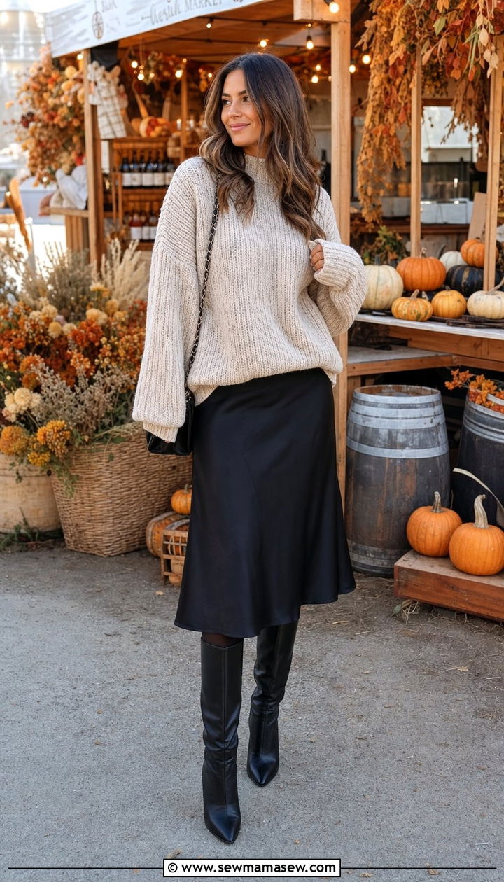Slip Dress With Chunky Sweater And Tights - 25 Slip dress outfit ideas with tights