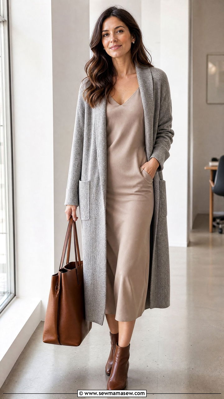 Slip Dress With Coatigan For Office - 25 How to style a slip dress for work