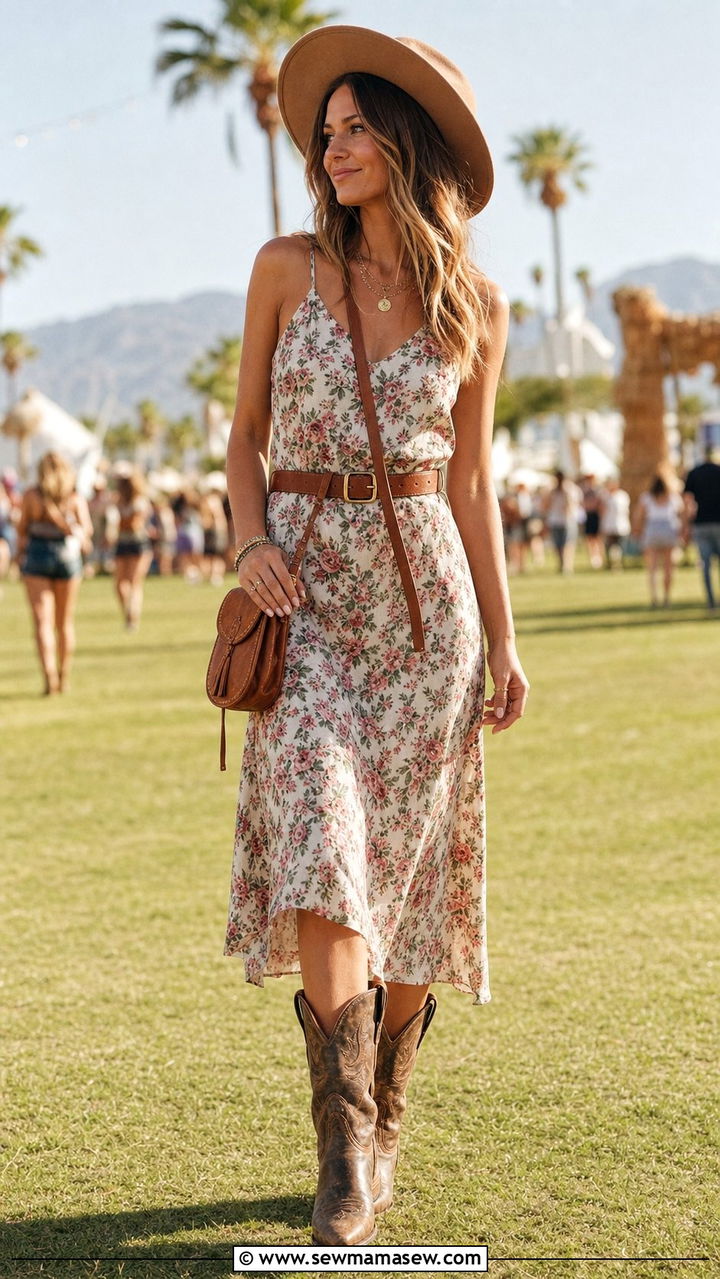 Slip Dress With Cowboy Boots - 25 spring slip dress outfit ideas