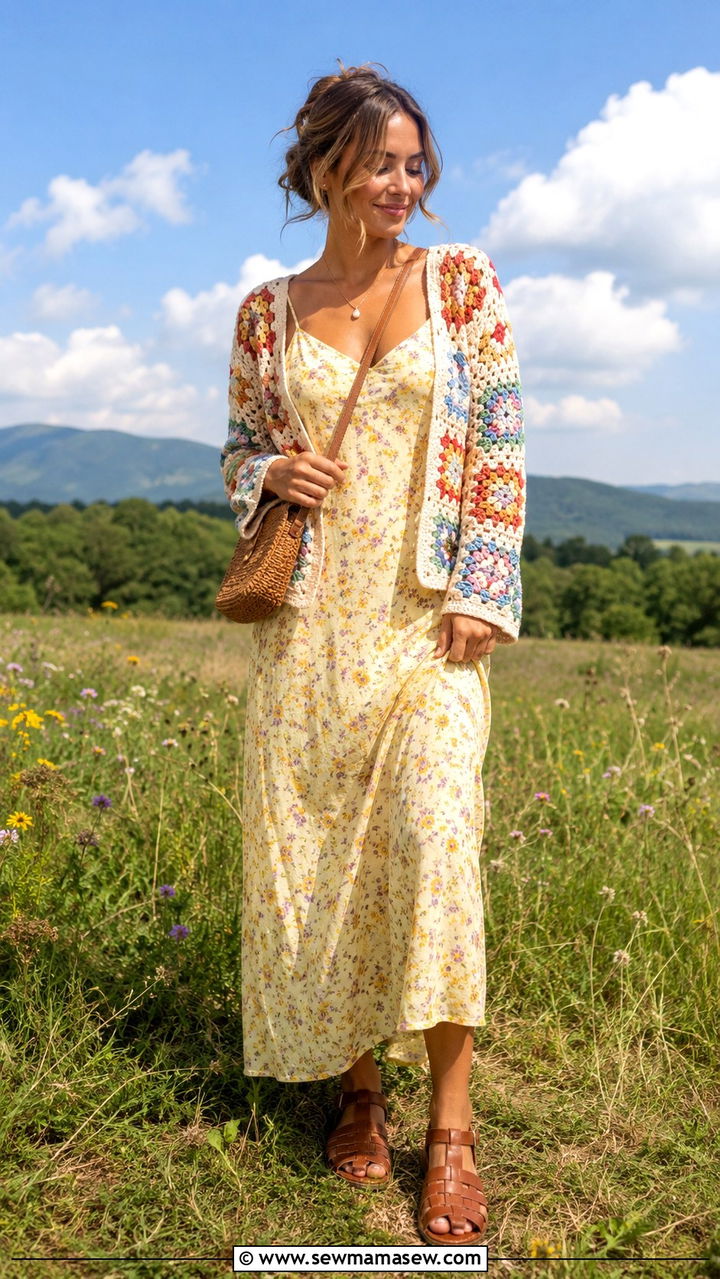Slip Dress With Crochet Cardigan And Fisherman Sandals - 20 slip dress outfits 2026
