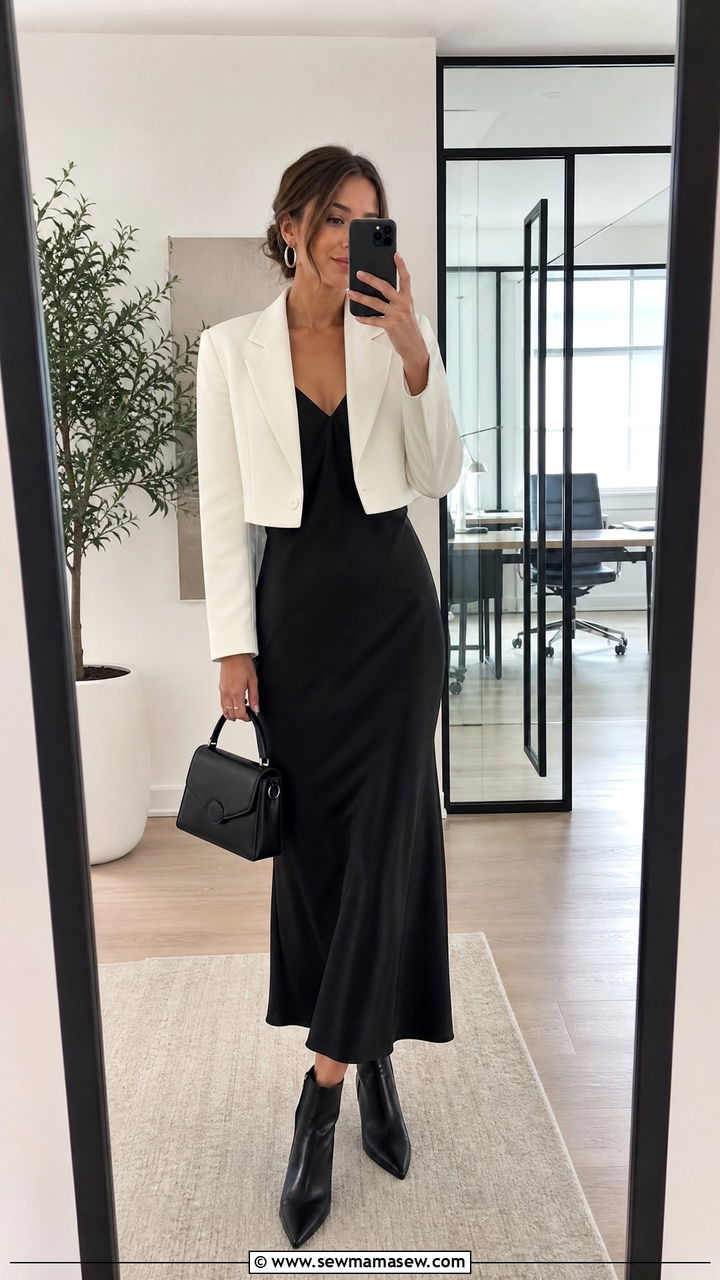 Slip Dress With Cropped Blazer For Work - 25 How to style a slip dress for work