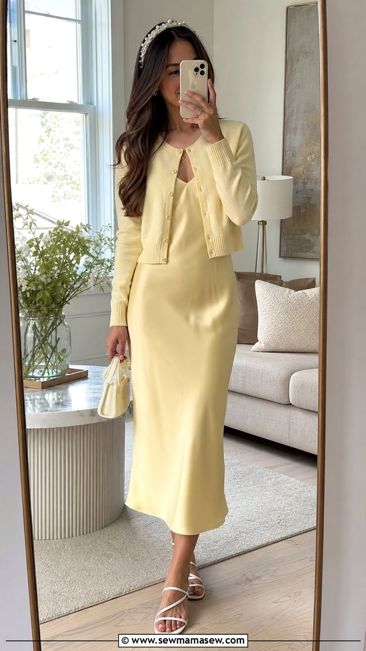 Slip Dress With Cropped Cardigan - 25 spring slip dress outfit ideas