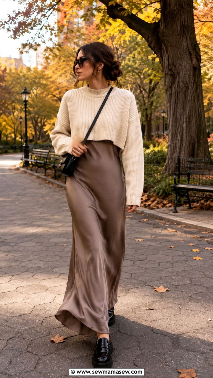 Slip Dress With Cropped Sweater - 30 how to style slip dress outfits