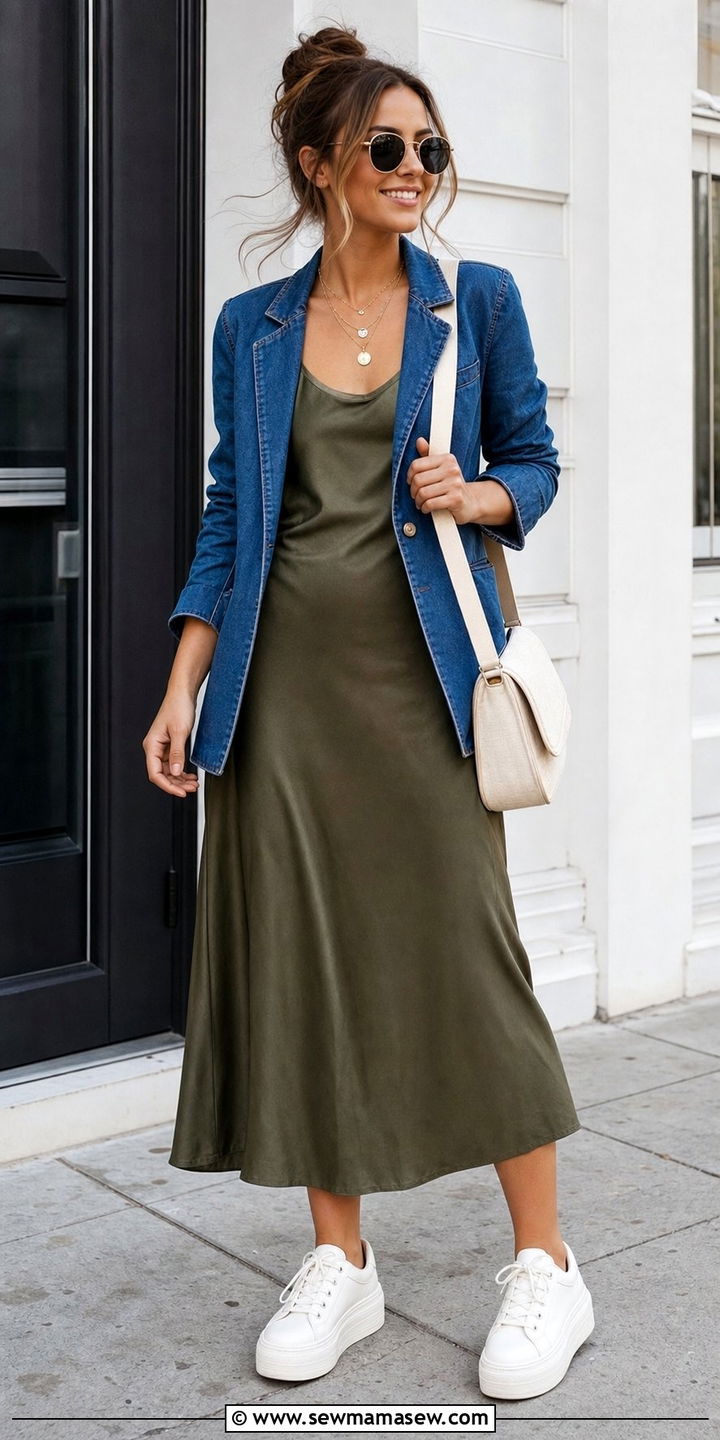 Slip Dress With Denim Blazer - 25 Slip dress outfit ideas with a blazer