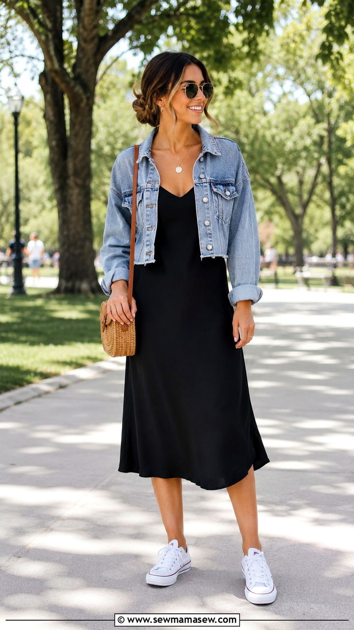 Slip Dress With Denim Jacket - 20 slip dress outfits inspo