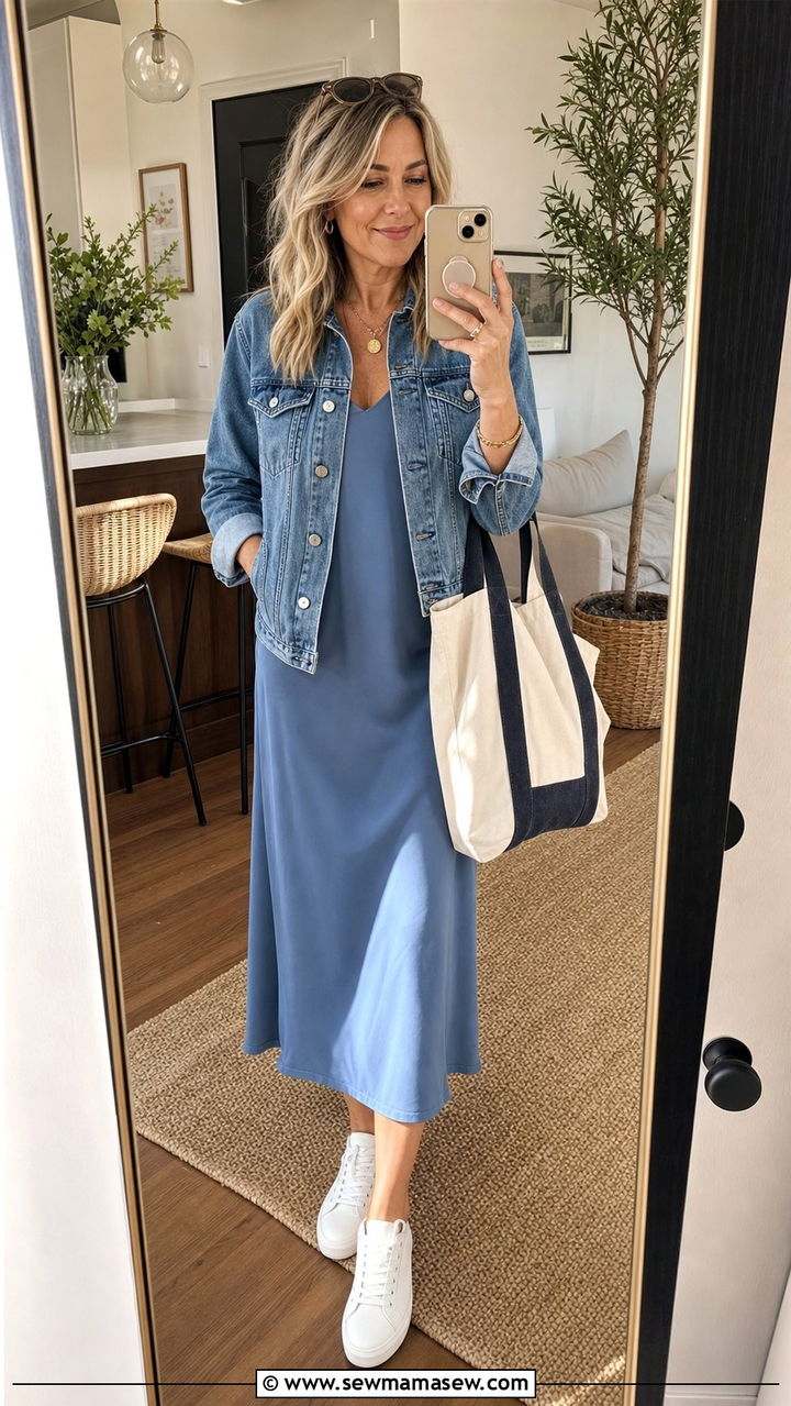 Slip Dress With Denim Jacket Casual Outfit Over 40 - 25 slip dress outfits for women over 40