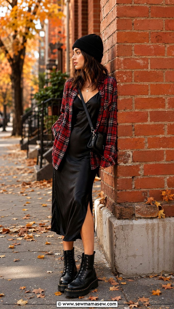 Slip Dress With Flannel Shirt - 20 slip dress outfits inspo
