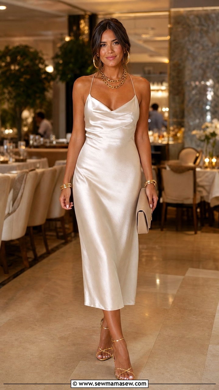 Slip Dress With Gold Jewelry Outfit - 25 slip dress outfits aesthetic