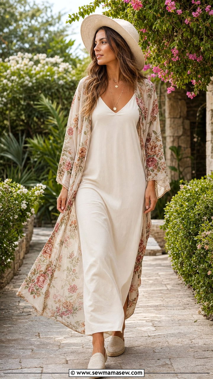 Slip Dress With Kimono Or Duster - 25 classy slip dress outfits