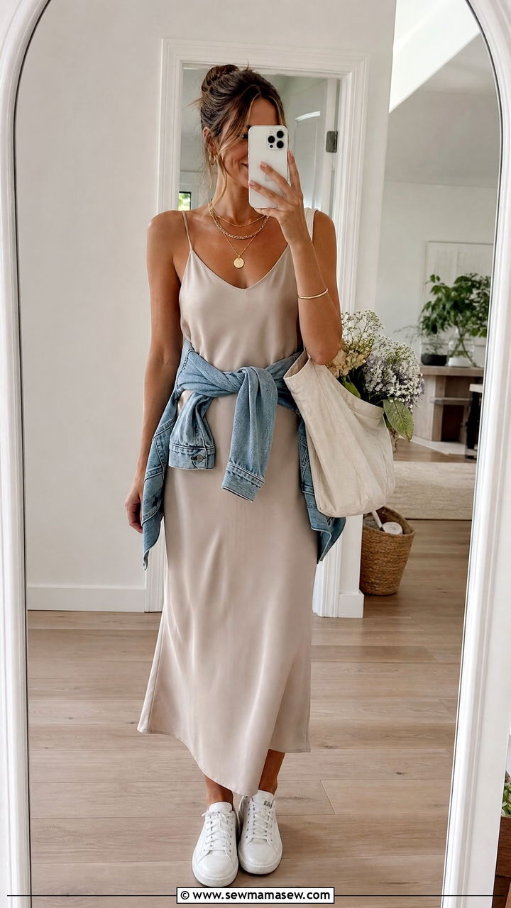 Slip Dress With Layered Necklace - 30 Summer farmers market outfits