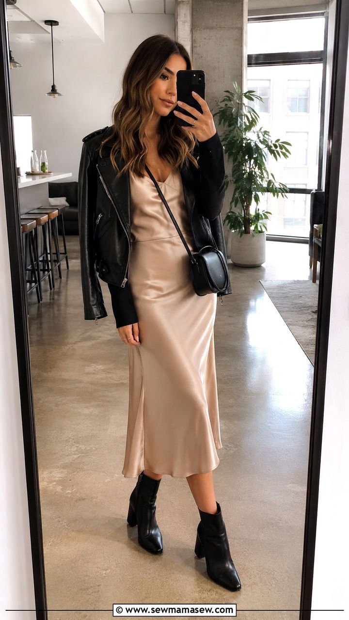 Slip Dress With Leather Jacket And Ankle Boots - 20 slip dress outfits 2026