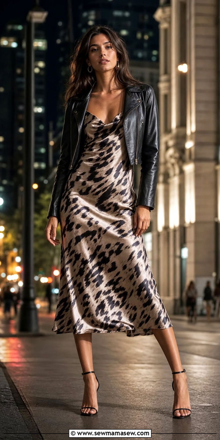 Slip Dress With Leather Jacket And Strappy Sandals - 35 April outfit ideas