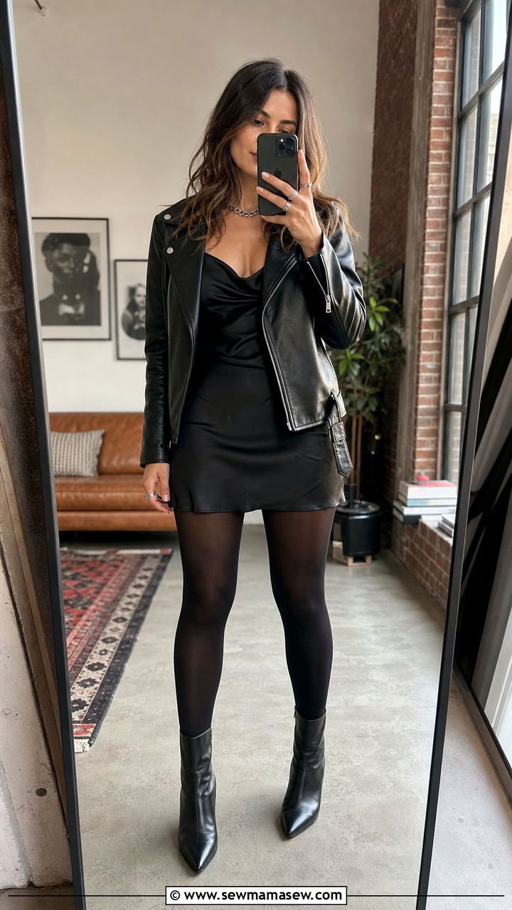 Slip Dress With Leather Jacket And Tights - 25 Slip dress outfit ideas with tights