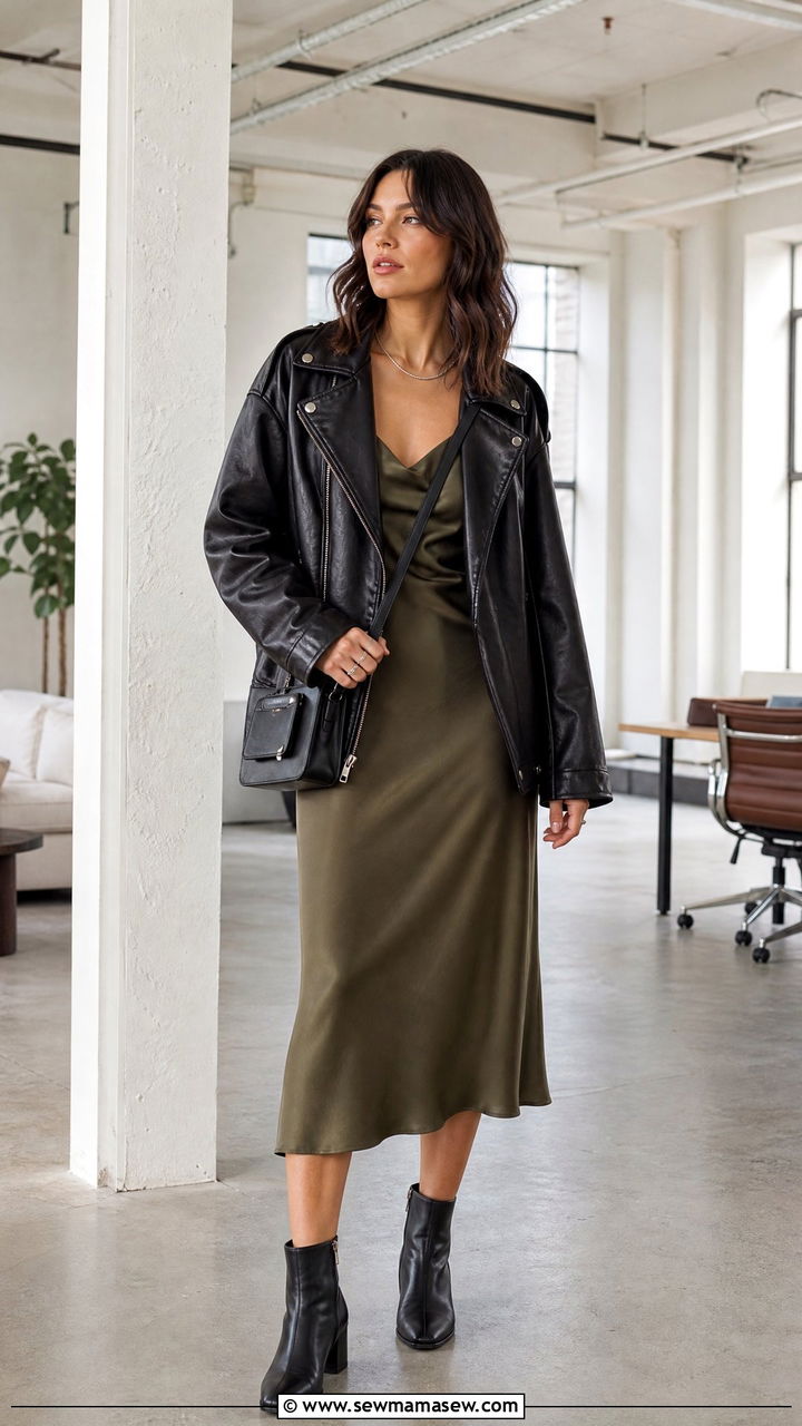 Slip Dress With Leather Jacket For Office - 25 How to style a slip dress for work