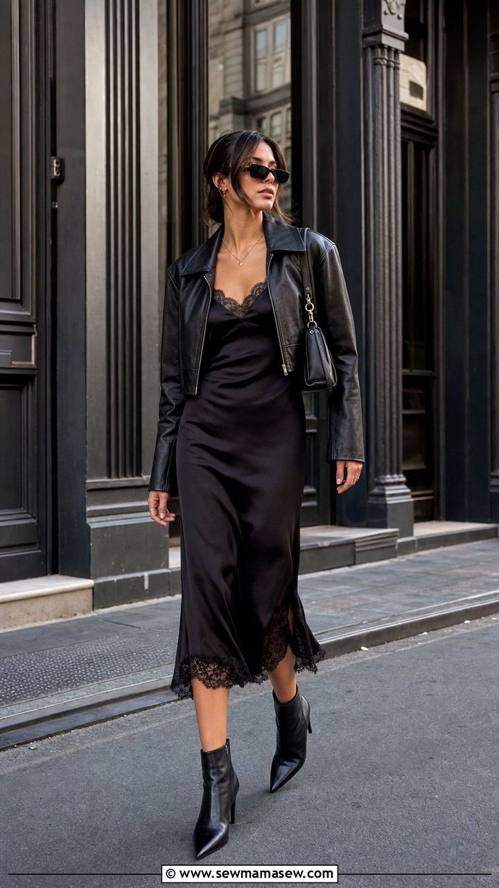 Slip Dress With Leather Jacket Outfit - 25 slip dress outfits aesthetic