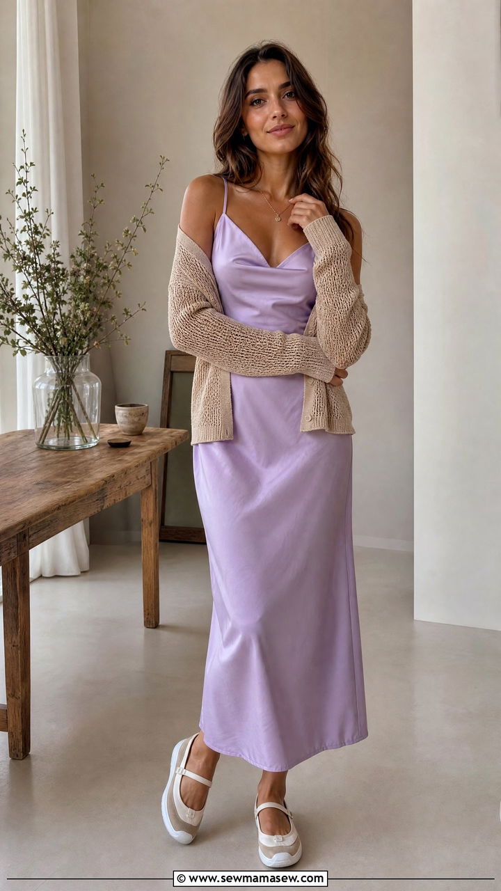 Slip Dress With Lightweight Cardigan And Sneakerinas - 30 Stylish spring outfit ideas 2026